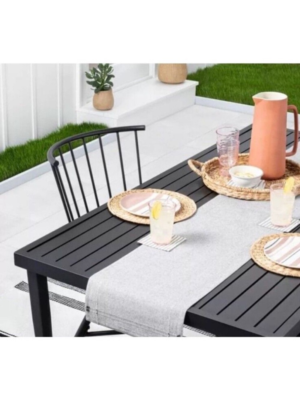 Hearth & Hand with Magnolia Neutral Gray Woven Table Runner- ticking stripped